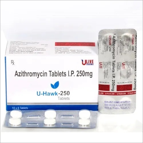 Product Name: U Hawk 250, Compositions of U Hawk 250 are 250-mg-Azithromycin-Tablet-I-P - Yodley LifeSciences Private Limited