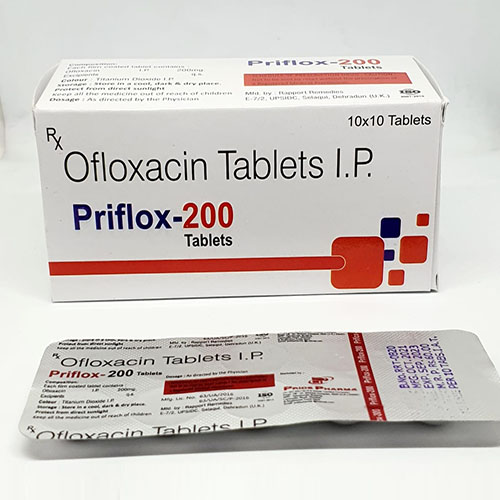 Product Name: Priflox 200, Compositions of Ofloxacin Tablets IP are Ofloxacin Tablets IP - Pride Pharma