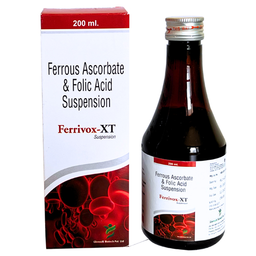 Product Name: Ferrivox XT, Compositions of Ferrivox XT are Ferrous Ascorbate & Folic Acid Suspension - Glenvox Biotech Private Limited