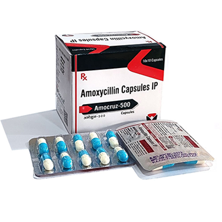 Product Name: AMOCRUZ 500, Compositions of AMOCRUZ 500 are Amoxycillin Capsules IP - Biocruz Pharmaceuticals Private Limited