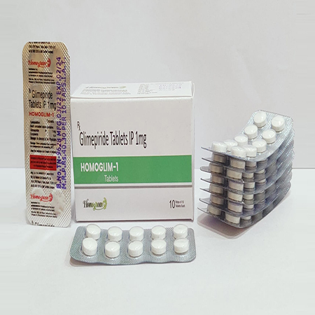 Product Name: Homoglim 1 , Compositions of Homoglim 1  are Glimepiride  Tablets IP 1mg - Abigail Healthcare