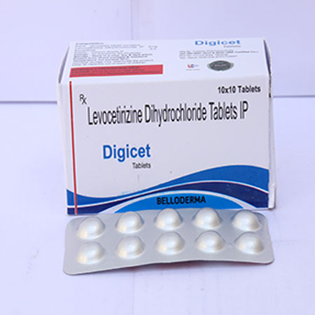 Product Name: Digicet, Compositions of Digicet are Levocetrizine Dihydrochloride Tablets IP - Eviza Biotech Pvt. Ltd