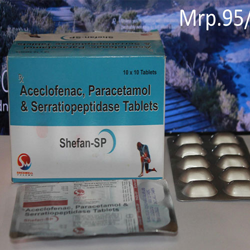 Product Name: Shefan SP, Compositions of Shefan SP are Aceclofenac Paracetamo & Serratiopeptidase - Shedwell Pharma Private Limited