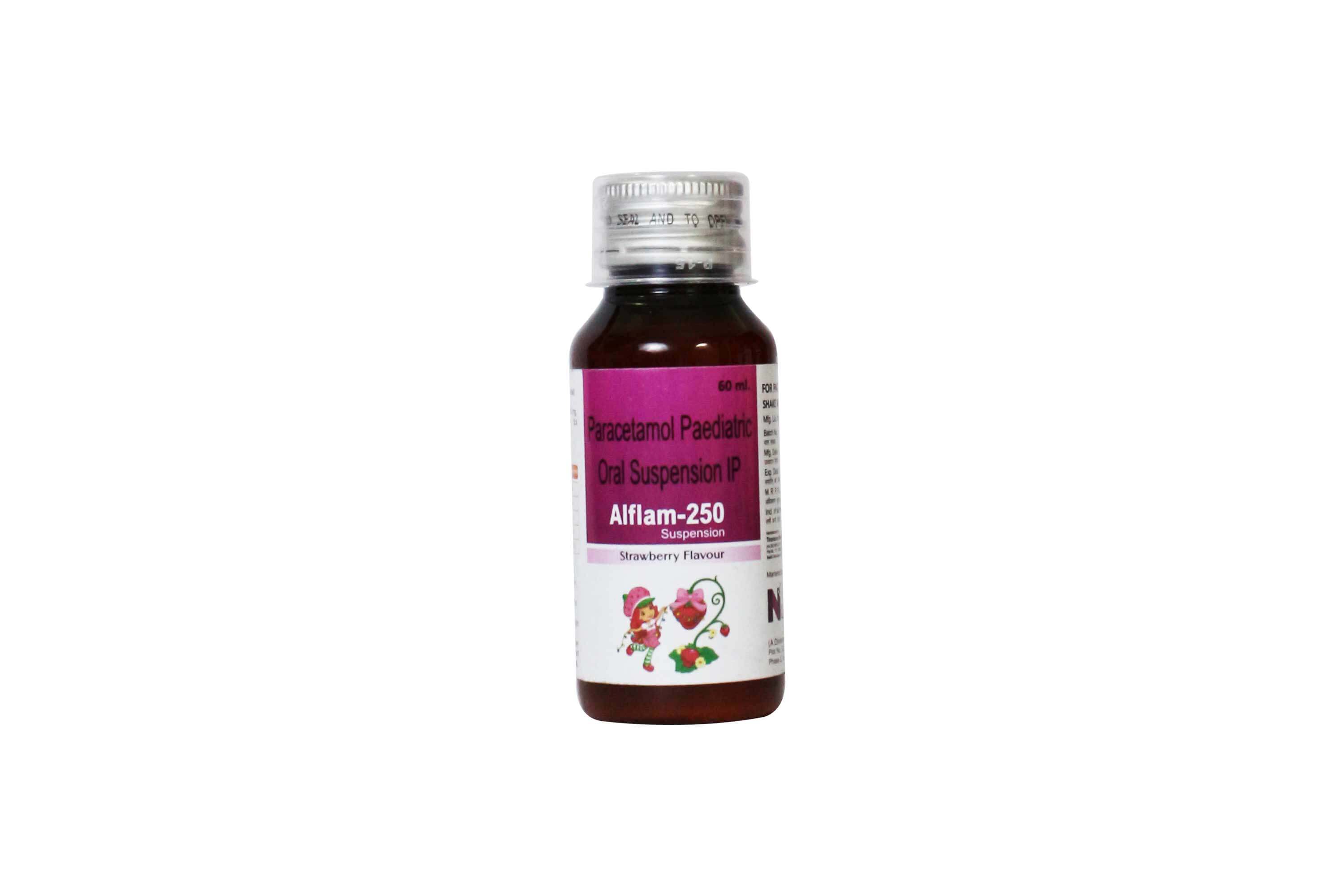 Product Name: Alfam 250, Compositions of Alfam 250 are Paracetamol  Paediatric  Oral Suspension IP - Numantis Healthcare