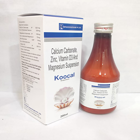 Product Name: Koocal, Compositions of Koocal are Calcium Carbonate, Zinc, Vitamin D3 And Magnesium Suspension - Novalab Health Care Pvt. Ltd