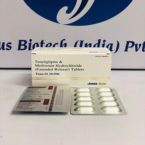 Product Name: Teno M 20, Compositions of Teno M 20 are Teneligliptin & Metformin HCL (ER) Tablets - Janus Biotech