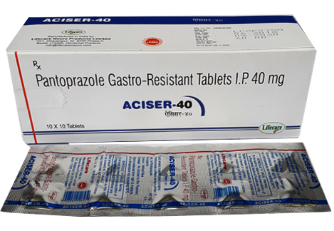 Product Name: Aciser 40, Compositions of Aciser 40 are Pantoprazole Gastro-Resistant Tablets IP 40mg - Lifecare Neuro Products Ltd.