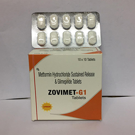 Product Name: ZOVIMET G1, Compositions of ZOVIMET G1 are Metformin Hydrochloride Sustained Release & Glimepiride Tablets - Apikos Pharma