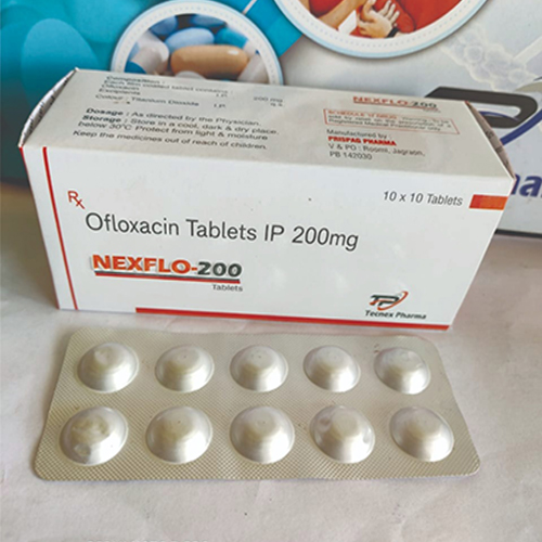 Product Name: NEXFLO 200, Compositions of NEXFLO 200 are Ofloxacin Tablets IP 200mg - Tecnex Pharma