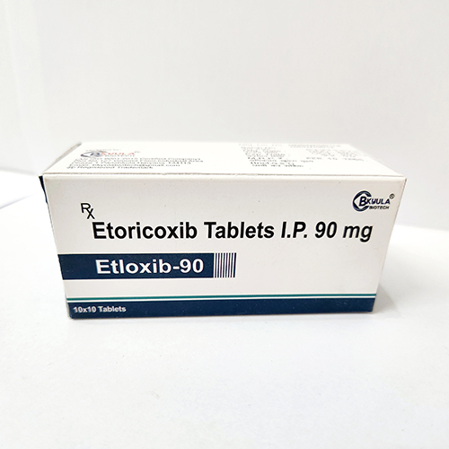 Product Name: Etloxib 90, Compositions of Etloxib 90 are Etoricoxib Tablets I.P. 90 mg - Bkyula Biotech