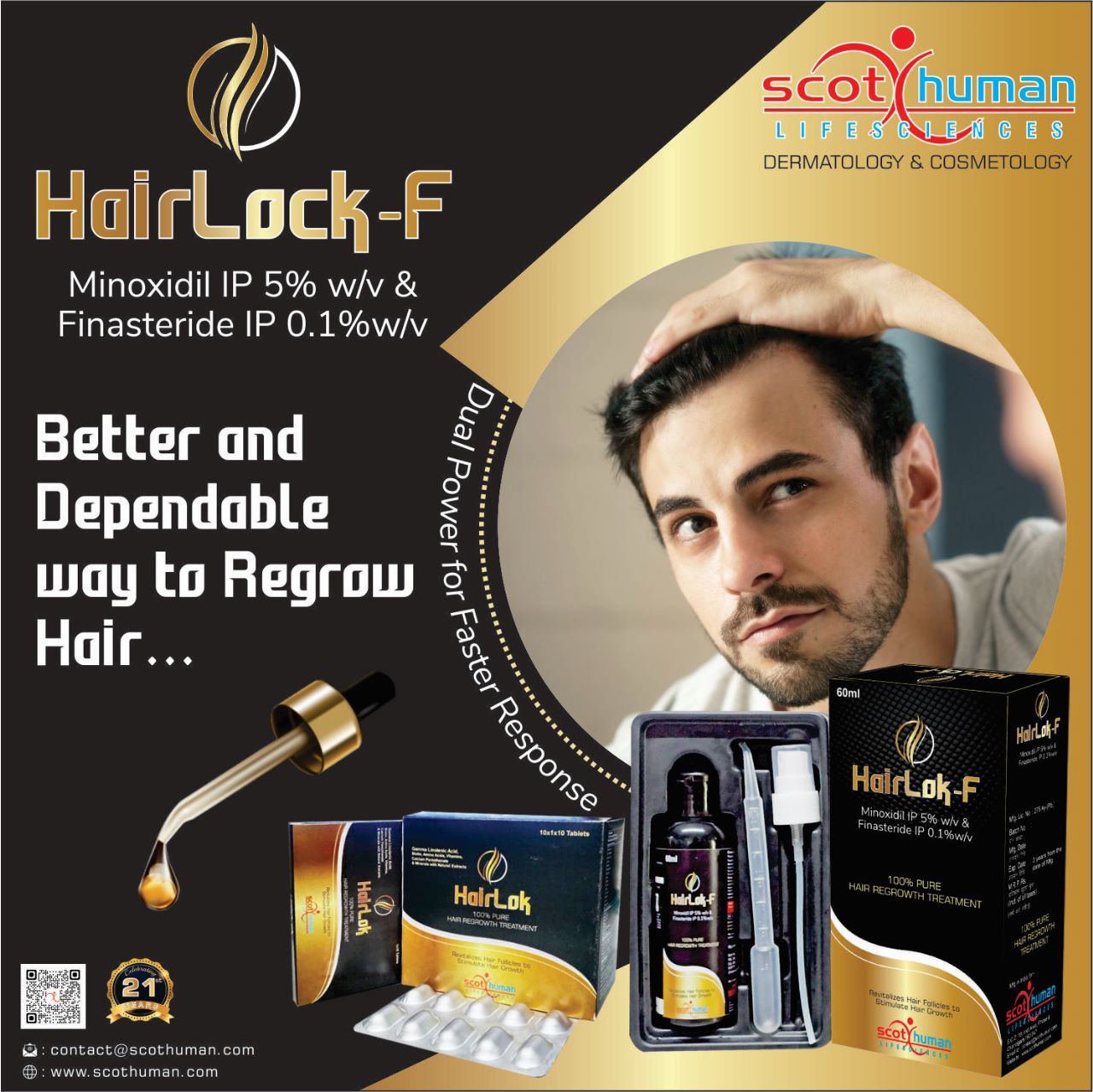 Product Name: Hairlock  F, Compositions of Hairlock  F are Minoxidil IP w/v and Finasteride IP 0.1% w/v - Pharma Drugs and Chemicals