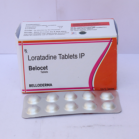 Product Name: Belocet, Compositions of Belocet are Loratadine Tablets IP - Eviza Biotech Pvt. Ltd