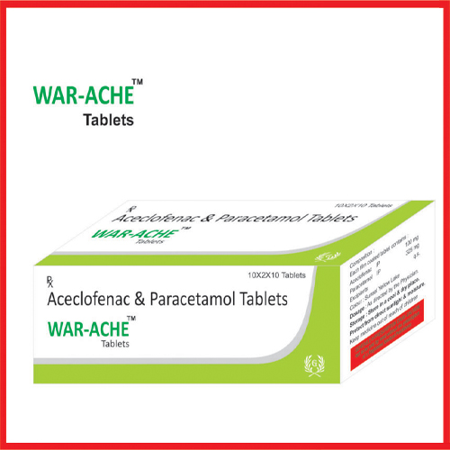 Product Name: War Ache, Compositions of War Ache are Aceclofenac & Paracetamol Tablets - Greef Formulations