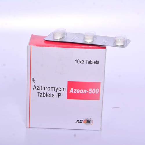 Product Name: AZEON 500 Tablets, Compositions of AZEON 500 Tablets are Azithromycin Tablets I.P. - Aeon Remedies