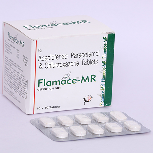 Product Name: FLAMACE MR, Compositions of FLAMACE MR are Aceclofenac, Paracetamol & Chlorzoxazone Tablets - Biomax Biotechnics Pvt. Ltd