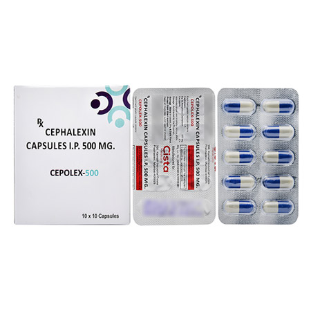 Product Name: CEPOLEX 500, Compositions of CEPOLEX 500 are Cephalexin Capsules IP 500mg - Cista Medicorp