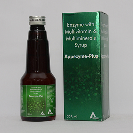Product Name: APPEZYME PLUS, Compositions of APPEZYME PLUS are Enzyme with Multivitamin & Multiminerals Syrup - Alencure Biotech Pvt Ltd