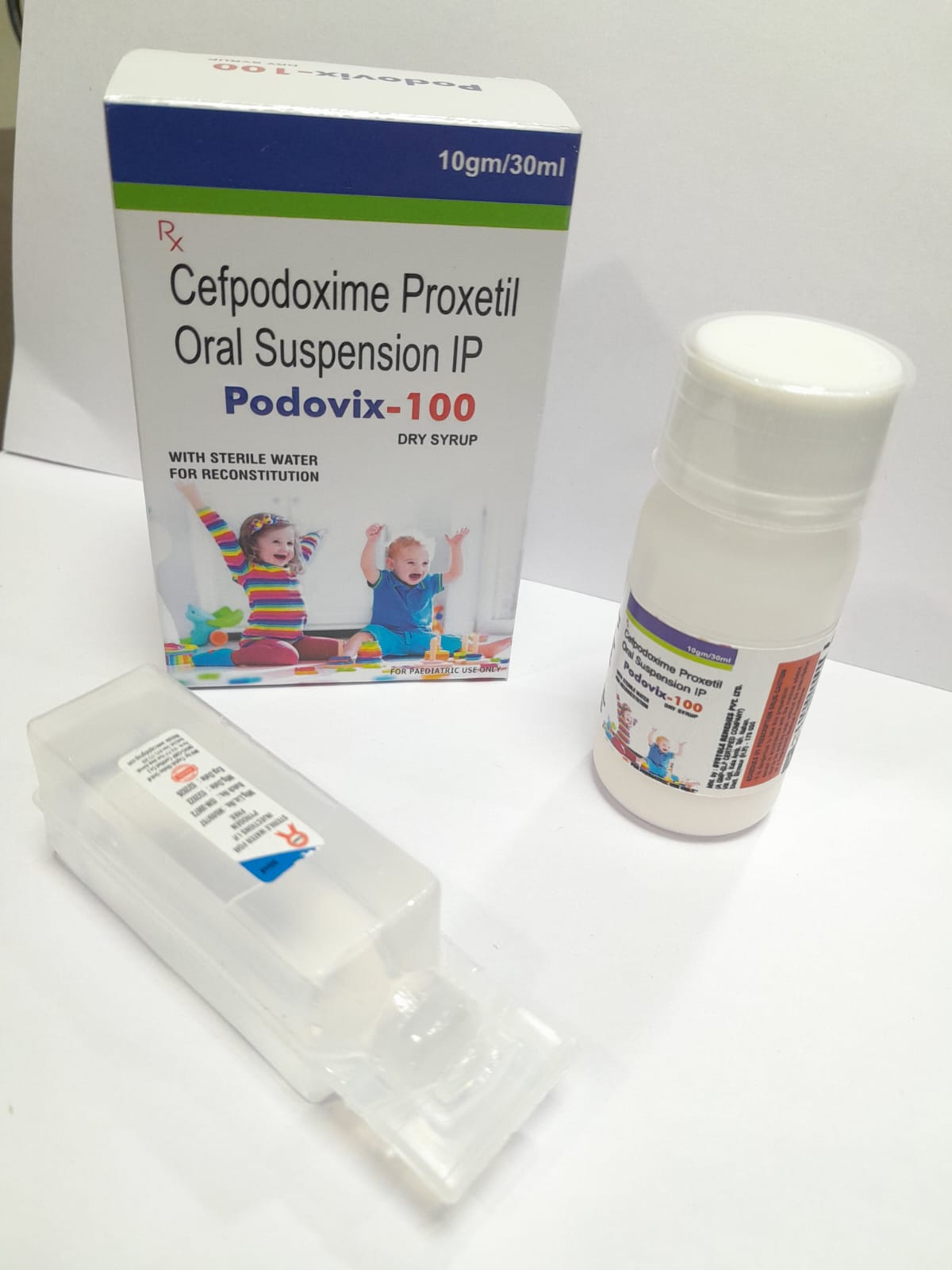 Product Name: PODOVIX 100 Dry Syrup, Compositions of PODOVIX 100 Dry Syrup are CEFPODOXIME 100MG - Feravix Lifesciences