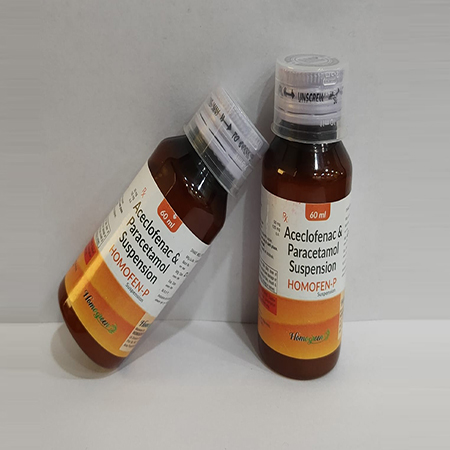 Product Name: Homofen P, Compositions of Homofen P are Aceclofenac & Paracetamol Suspension - Abigail Healthcare
