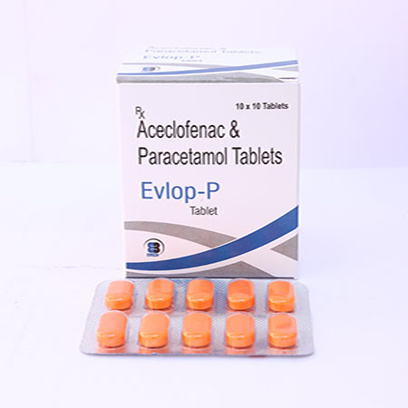 Product Name: Evlop P, Compositions of Evlop P are Aceclofenac & Paracetamol Tablets - Eviza Biotech Pvt. Ltd