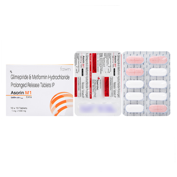 Product Name: ASORIN M1 EXTRA, Compositions of Glimepiride 1 mg Metformin Hydrochloride Prolonged Release 1000 Mg. are Glimepiride 1 mg Metformin Hydrochloride Prolonged Release 1000 Mg. - Fawn Incorporation