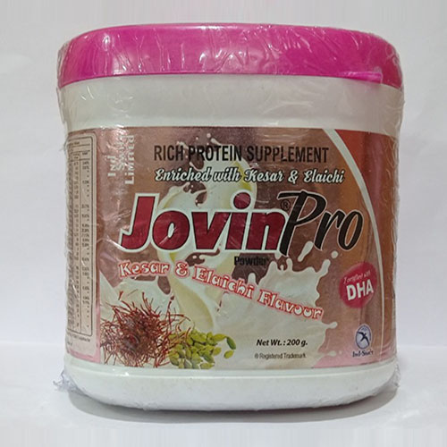 Product Name: Jovin Pro, Compositions of Jovin Pro are Rich Protien Supplement Enriched with kesar & Elaichi - Yazur Life Sciences