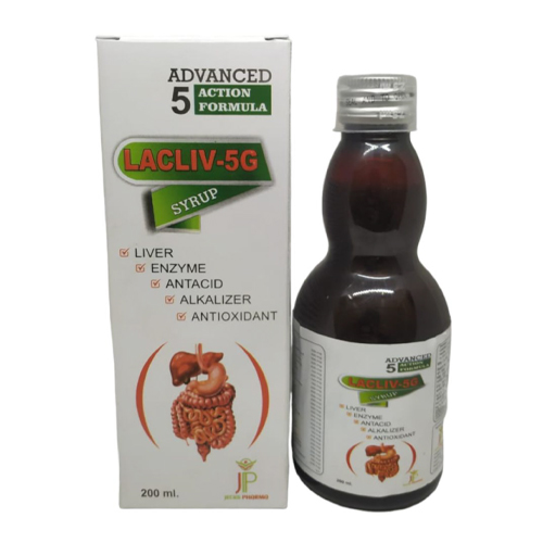 Product Name: Lacliv 5G, Compositions of Lacliv 5G are Liver Enzyme Antacid Alkalizer Antioxidant Lacliv 5G Syrup, Pack Size: 200 ml - Jecks Pharma