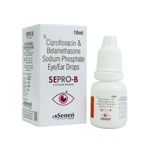 Product Name: Sepro B, Compositions of Sepro B are Ciprofloxacin & Betamethasone Sodium Phosphate Eye/Ear Drops - Senen Biotech