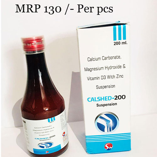 Product Name: Calshed 200, Compositions of Calshed 200 are Calcium Carbonate Magnesium Hydroxide & Vitamin D3 With zinc - Shedwell Pharma Private Limited