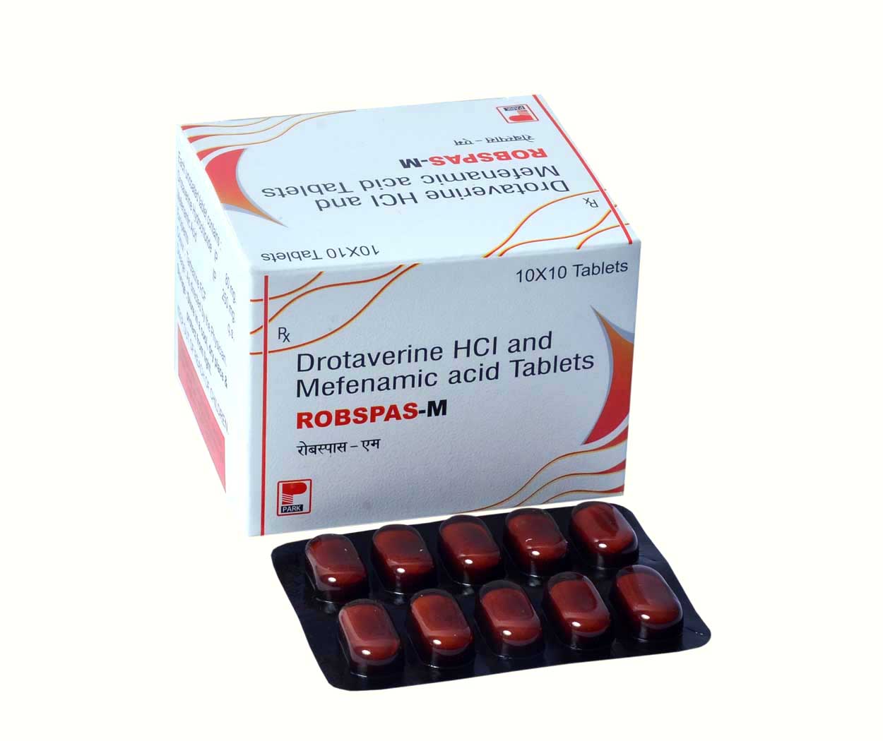 Product Name: ROBSPAS M, Compositions of ROBSPAS M are Drotaverine HCL and Mefenamic Acid Tablets  - Park Pharmaceuticals
