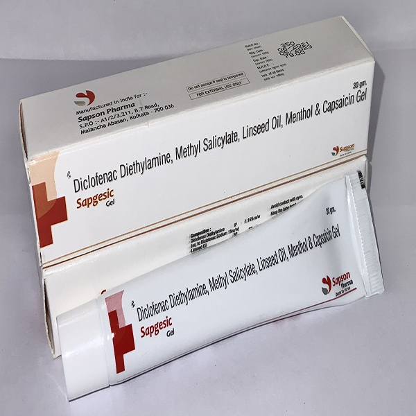 Product Name: Sapgesic, Compositions of are Diclofenac Diethylamine Methyl Salicylate Linseed Oil menthol & Capsaicin Gel  - Sapson Pharma