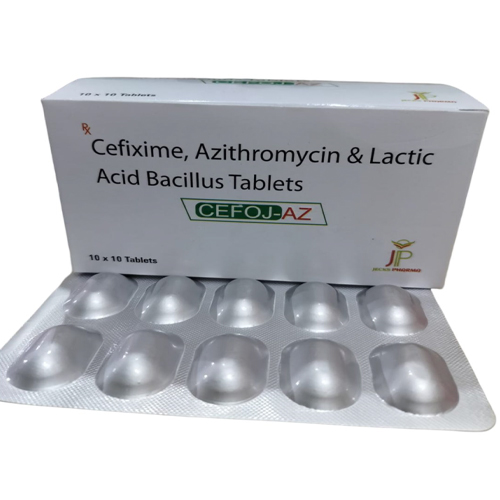 Product Name: CefojAZ, Compositions of CefojAZ are Cefixime, Azithromycin & Lactic Acid Bacillus - Jecks Pharma