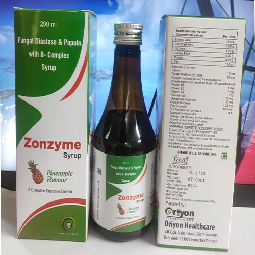 Product Name: Zonzyme, Compositions of Zonzyme are Fungal Diastase & Papsin With B Complex - Oriyon Healthcare