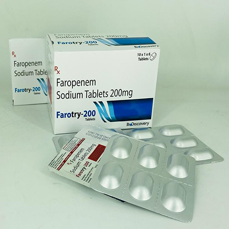 Product Name: Farotry 200, Compositions of Faropenem Sodium Tablets 200mg are Faropenem Sodium Tablets 200mg - Biodiscovery Lifesciences Pvt Ltd