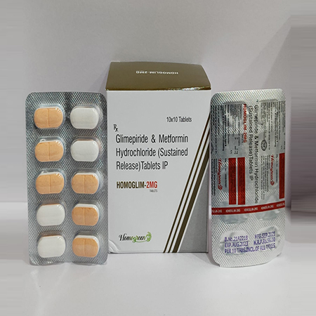 Product Name: Homoglim 2 Mg, Compositions of Homoglim 2 Mg are Glimepiride & Metfortin Hydrochloride(Sustaine Release) Tablets IP - Abigail Healthcare