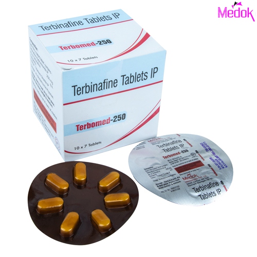 Product Name: Terbomed 250, Compositions of Terbomed 250 are Terbinafine tablet IP - Medok Life Sciences Pvt. Ltd