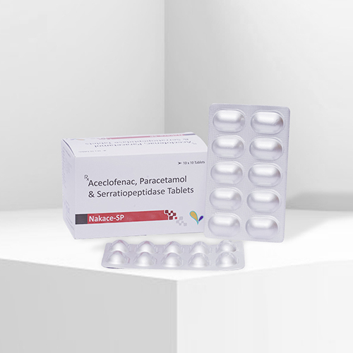 Product Name: Nakace SP, Compositions of Nakace SP are Aceclofenac,Paracetamol and Serratiopepetidase Tablets - Velox Biologics Private Limited