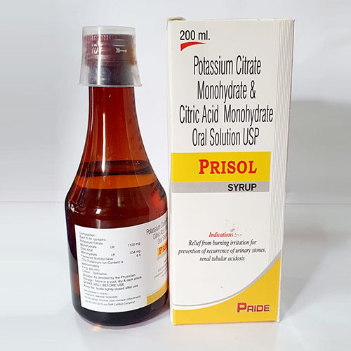 Product Name: Prisol, Compositions of Prisol are Potassium Citrate Monohydrate &  Citric Acid Monohydrate Oral Suspension USP - Pride Pharma