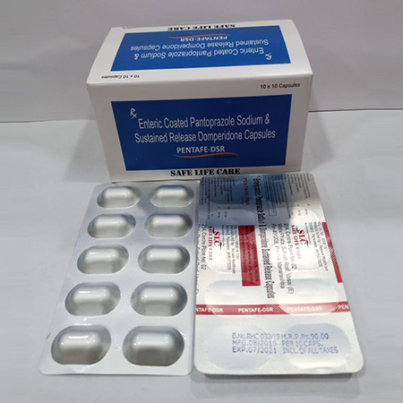 Product Name: Pentafe DSR, Compositions of Pentafe DSR are Entric-Coated Pantoprazole Sodium & Sustaine-Realease Demperidone SR Capsules - Safe Life Care