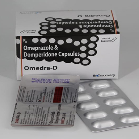 Product Name: Omedra D, Compositions of Omedra D are Omeprazole & Domperidone Capsules - Biodiscovery Lifesciences Pvt Ltd