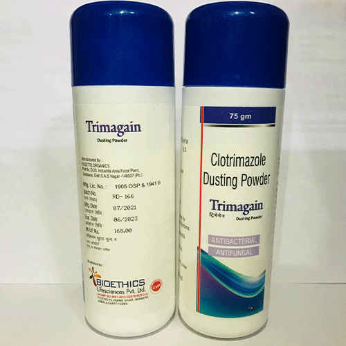 Product Name: Trimagain, Compositions of Clotrimazole Dusting Powder are Clotrimazole Dusting Powder - Bioethics Life Sciences Pvt. Ltd