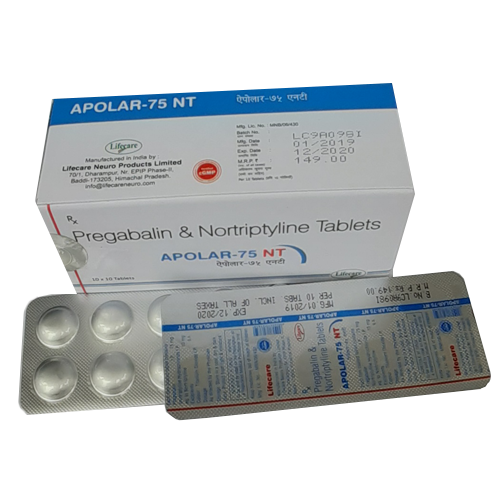 Product Name: Apolar 75 NT, Compositions of Apolar 75 NT are Pregabalin & Nortriptyline Tablets - Lifecare Neuro Products Ltd.