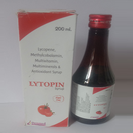Product Name: Lytopin, Compositions of Lytopin are Lycopene,Methylcobalamin,Multivitamin,Multiminerals & Antioxidant Syrup - Denmed Pharmaceutical