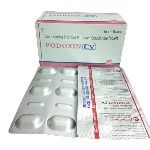 Product Name: Podoxin CV, Compositions of Podoxin CV are Cefpodoxime Proxetil & Potaassium Clavulanate Tablets - JV Healthcare