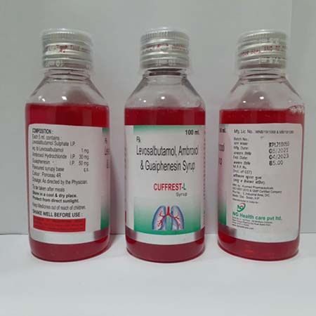 Product Name: Cuffrest L, Compositions of Cuffrest L are Levosalbutamol,Ambroxol  & Guaiphenesin Syrup - NG Healthcare Pvt Ltd