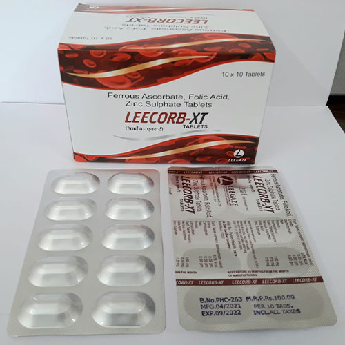 Product Name: Leecorb XT, Compositions of Leecorb XT are Ferrous Ascorbate folic acid zinc sulphate - Leegaze Pharmaceuticals Private Limited