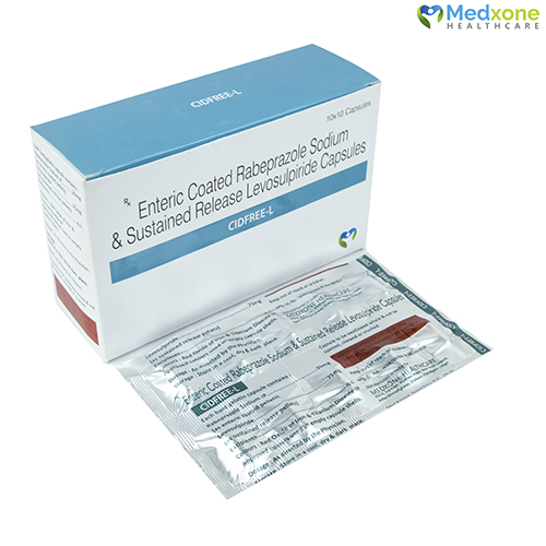 Product Name: CIDFREE L, Compositions of CIDFREE L are Enteric Coated Rabeprazole Sodium & Sustained Release Levosulpride Capsules - Medxone Healthcare
