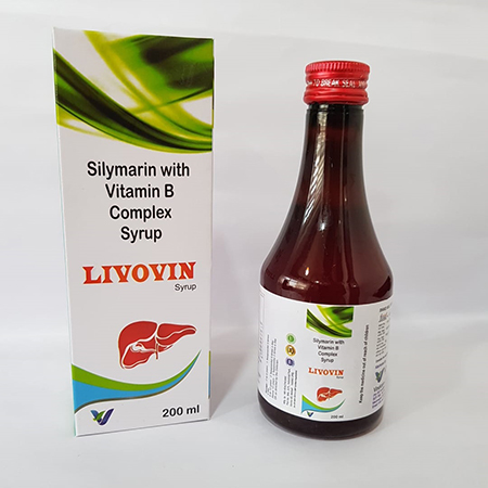 Product Name: Livovin, Compositions of Livovin are Silymarin with Vitamin B Complex Syrup - Vindcare Lifesciences
