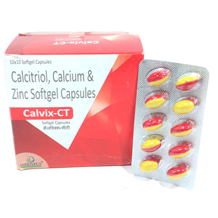 Product Name: CALVIX CT, Compositions of CALVIX CT are Calcitriol, Calcium & Zinc Softgel Capsules - Ozenius Pharmaceutials