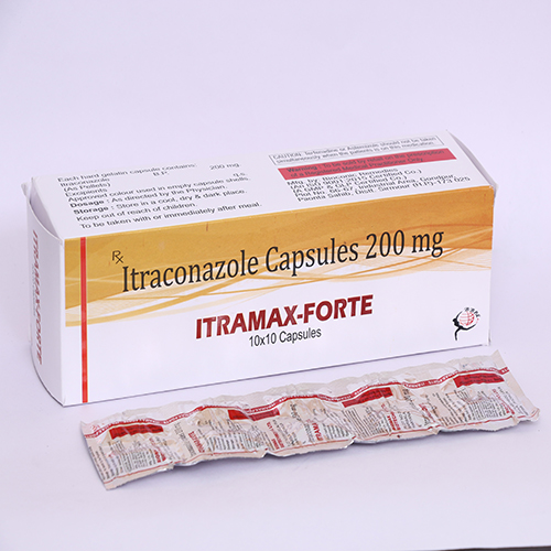 Product Name: ITRAMAX FORTE, Compositions of ITRAMAX FORTE are Itraconazole Capsules 200mg - Biomax Biotechnics Pvt. Ltd